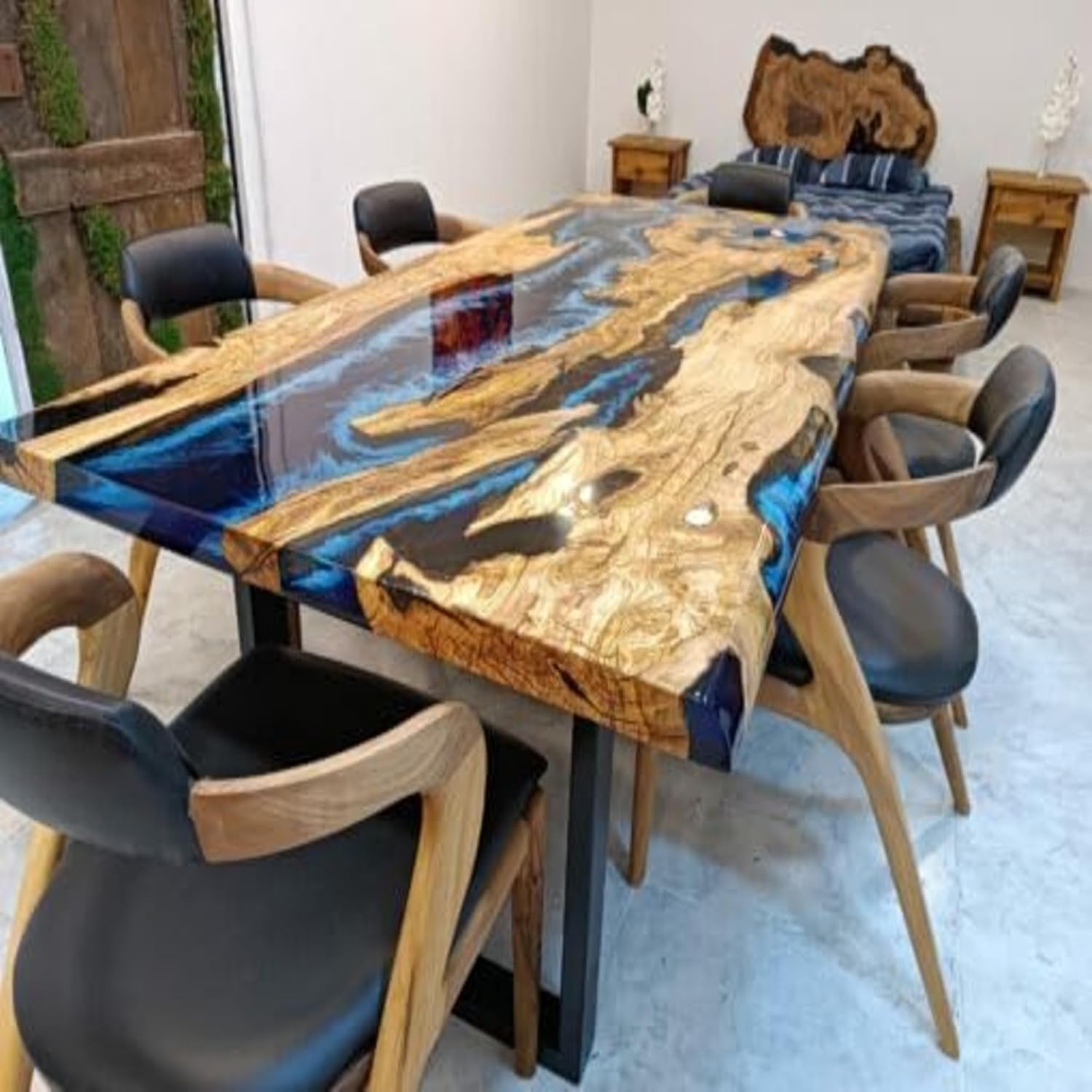 Customized Large Epoxy Table – Blue Wave River Clear Resin Dining Table for 2, 4, 6, 8 – Epoxy Coffee Table – Elegant Living Room & Home Décor