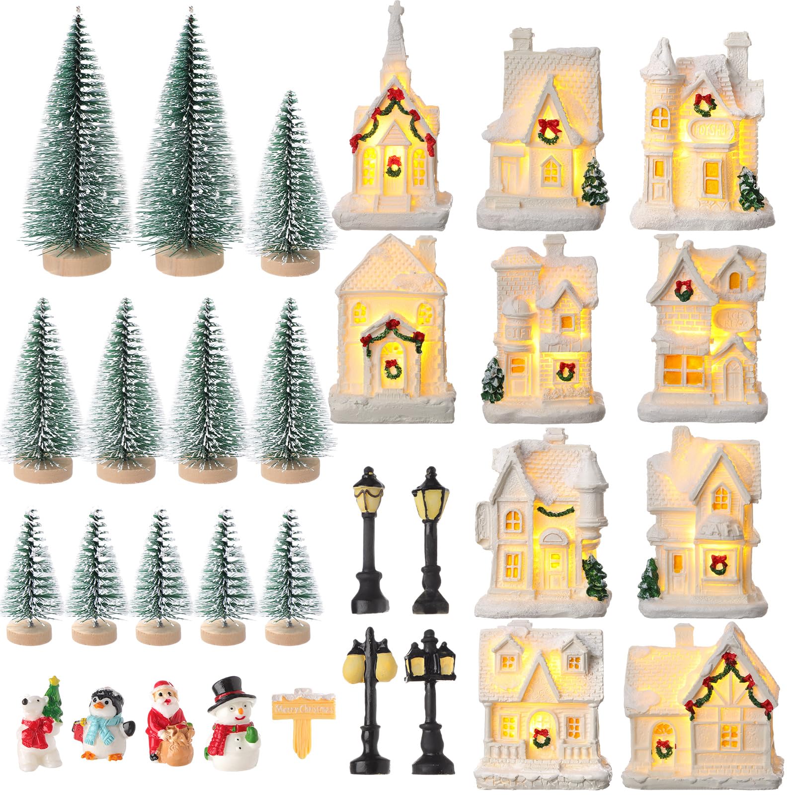 Amazon.co.jp: XunYee クリスマスビレッジデコレーションセット 31個