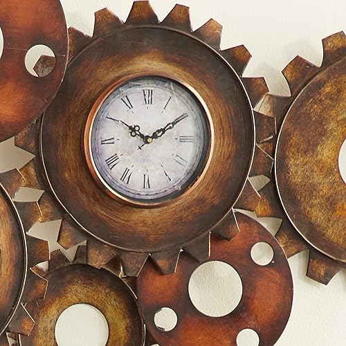 Miniatura 2 de Deco 79 Metal Gear - Reloj de pared, 34" x 3" x 17", marrón