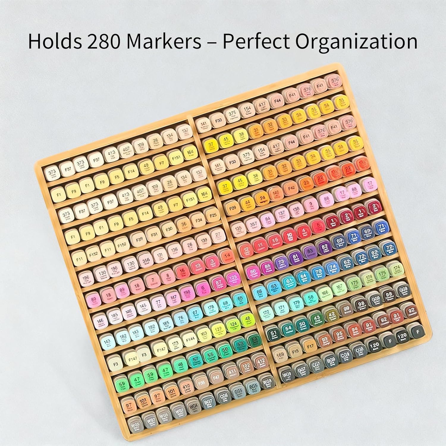 280 Marker Organizer, Bamboo Wooden Storage for Alcohol Markers Pens Pencils, No Assembly, Large Desk Holder for Artists Teachers Students, Classroom Office Art Supply