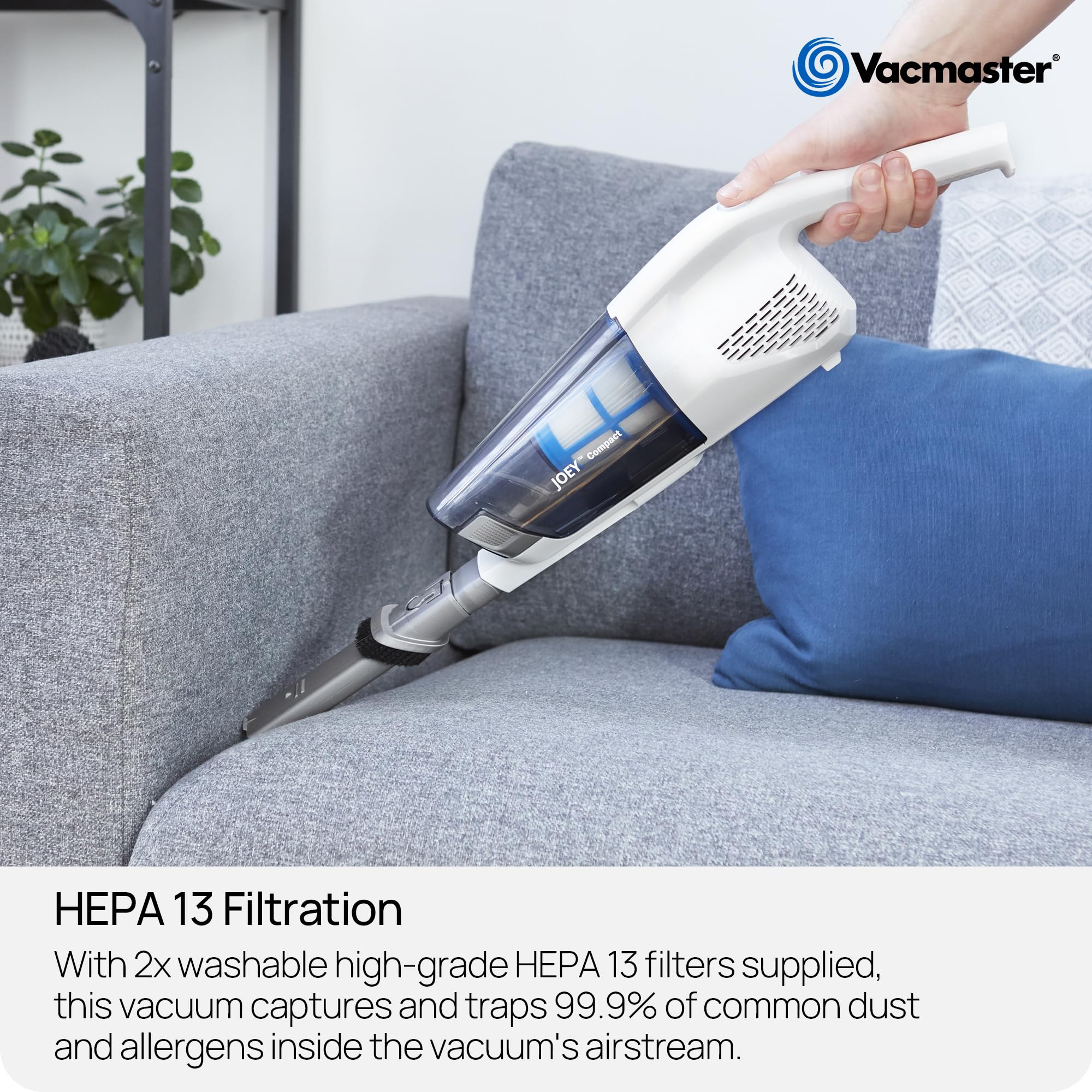 Vacmaster Aspiradora sin Cable 2 en 1 30 min 20V HEPA 13 sin Bolsa Pelo | Filtro HEPA 13, ligero, suelos duros, alfombras, pelo de mascotas, sin bolsa VSD1801EU