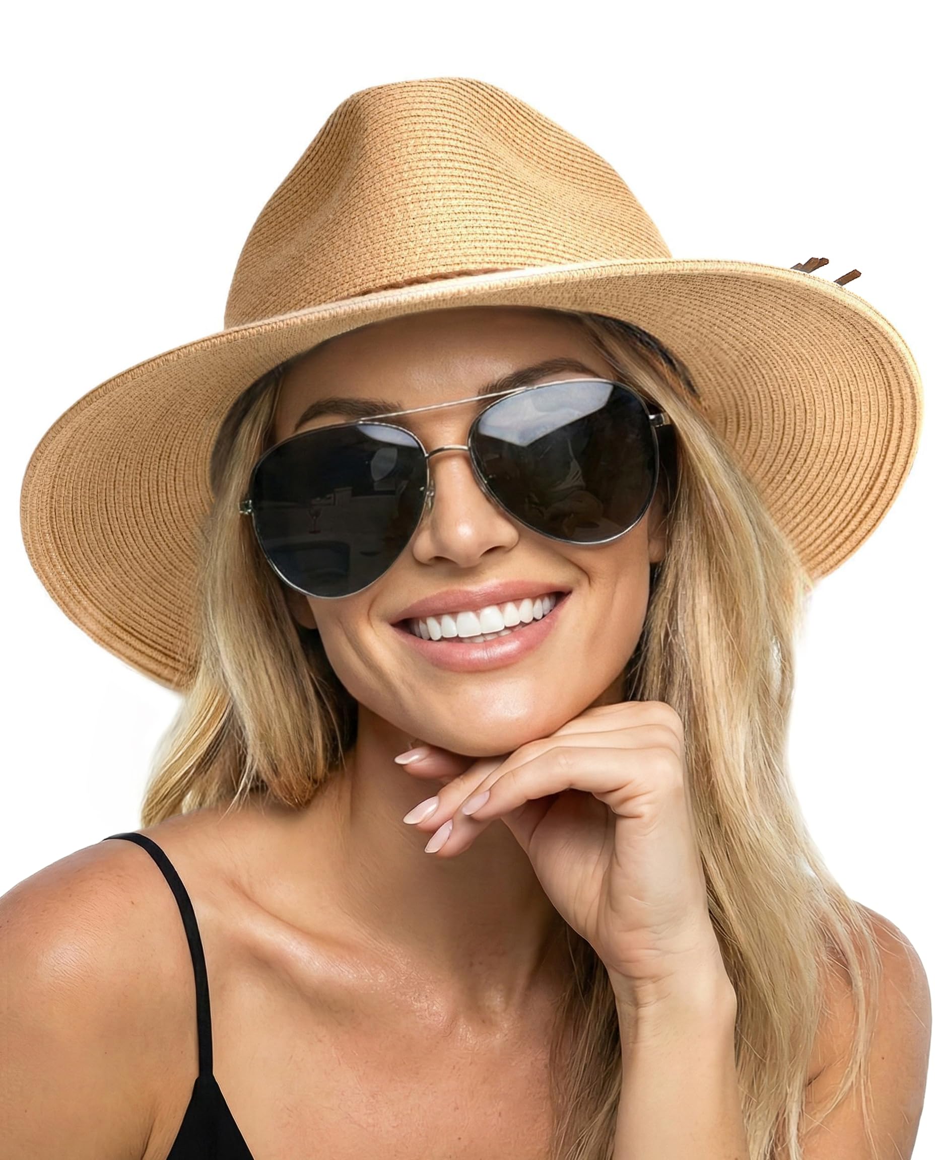 FURTALK Sun Hats for Women Summer Wide Brim UV UPF 50+ Panama Fedora Foldable Packable Straw Beach Hat
