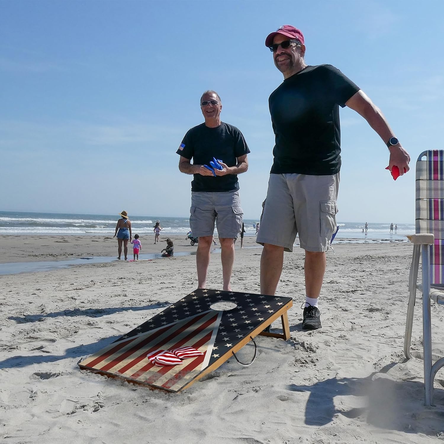 Cornhole Set, Corn Holes Outdoor Game, Regulation Cornhole Boards, Portable Cornhole Set, Classic American Flag Cornhole Set Includes 2 Boards, 8 Cornhole Beans Bags & Carry Case