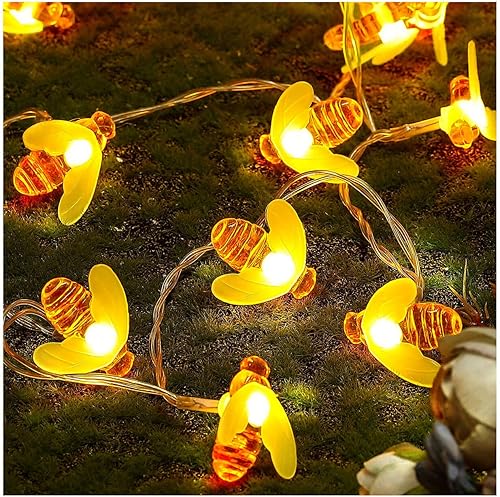 SEMILITS Guirnalda de luces de abeja de miel, 8 modos, 30 LED, bonita decoración de abeja, funciona con pilas, luces graduadas para corona, fiesta