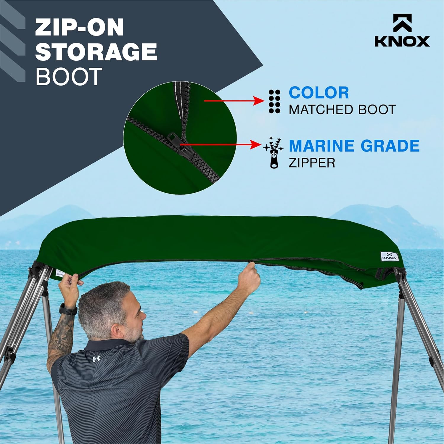 Universal 3 Bow Bimini Top Replacement Canvas, Bimini Top Canvas Only with Zip-On Storage Boot, 900D Marine Grade, Waterproof, Fadeproof Sun Shade Boat Canopy, No Frame, 54-60" W, Hunter Green