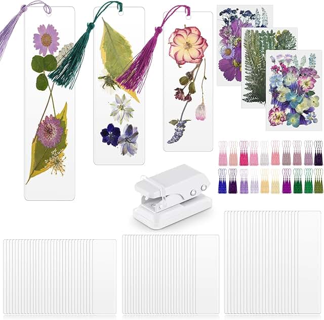 Fuyoooo 50 Pcs DIY Dried Flower Bookmark Making Kit, 3 Size DIY Pressed ...