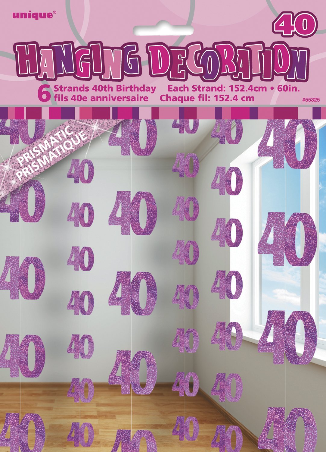 Unique Party 92068 - 9ft Foil Glitz Pink Happy 80th Birthday Banner — view 80