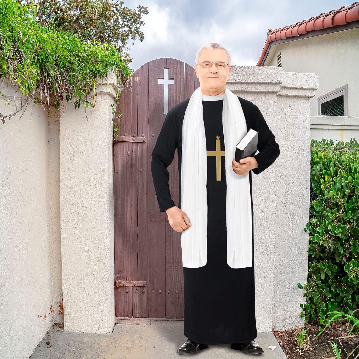 Jiuguva 3 Pcs Halloween Priest Costume for Men Adult with Father Robe White Stole Cross for Halloween Dress up Party - Image 5