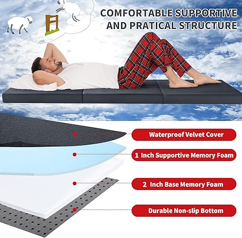 Miniatura 3 de HOMBYS Colchón plegable de espuma viscoelástica para dormir al aire libre, portátil, impermeable, para viajes, camión, cama, tienda de campaña