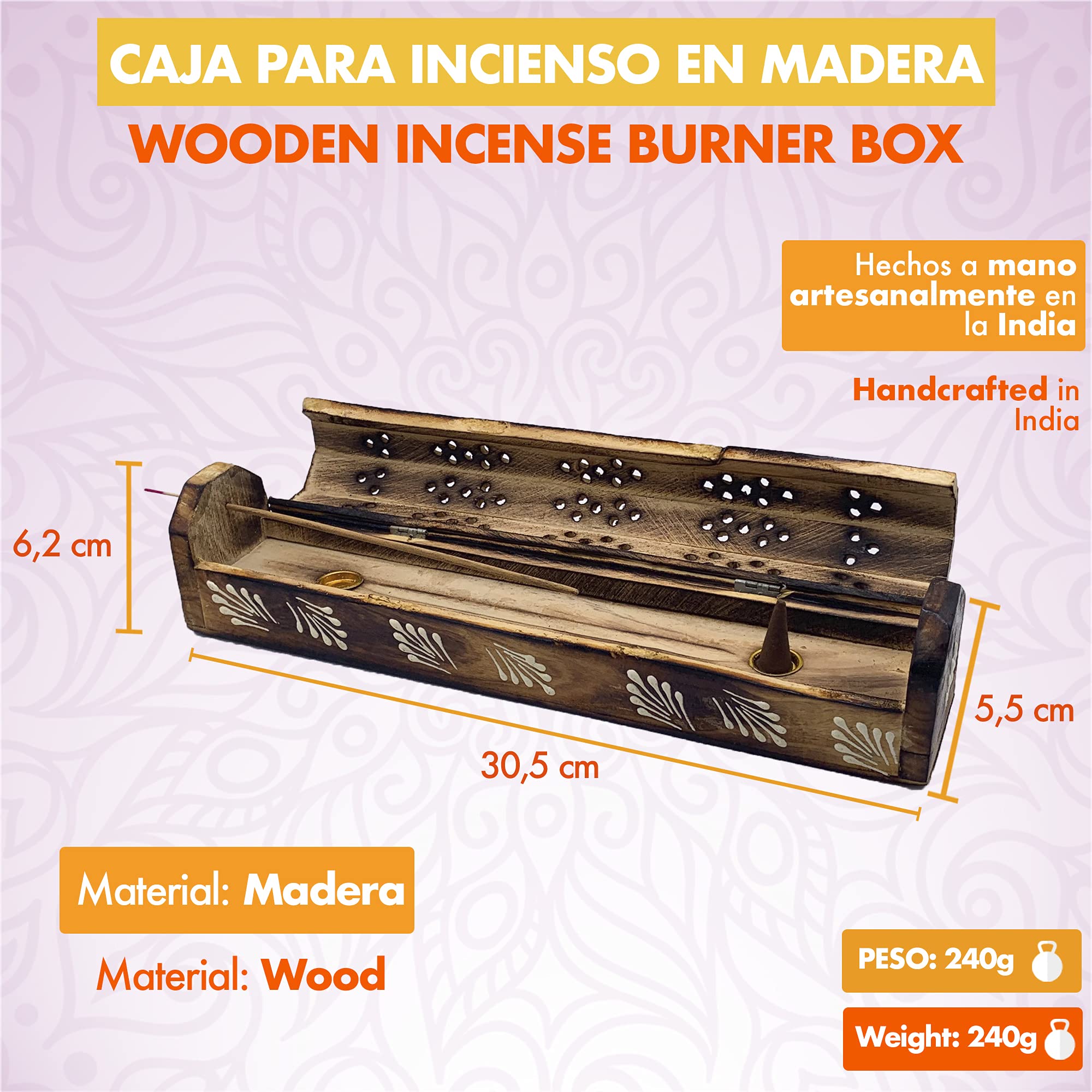 Portaincenso (incensiere) Torre in legno intagliato a mano in India - Design esclusivo e unico. 30x8x8 cm - Peso 190 g. Portaincenso in legno