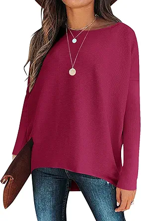 ANRABESS Women's Oversized Sweater Casual Boat Neck Long Batwing Sleeve Asymmetric Hem Knit Slouchy Jumper Tunic Tops