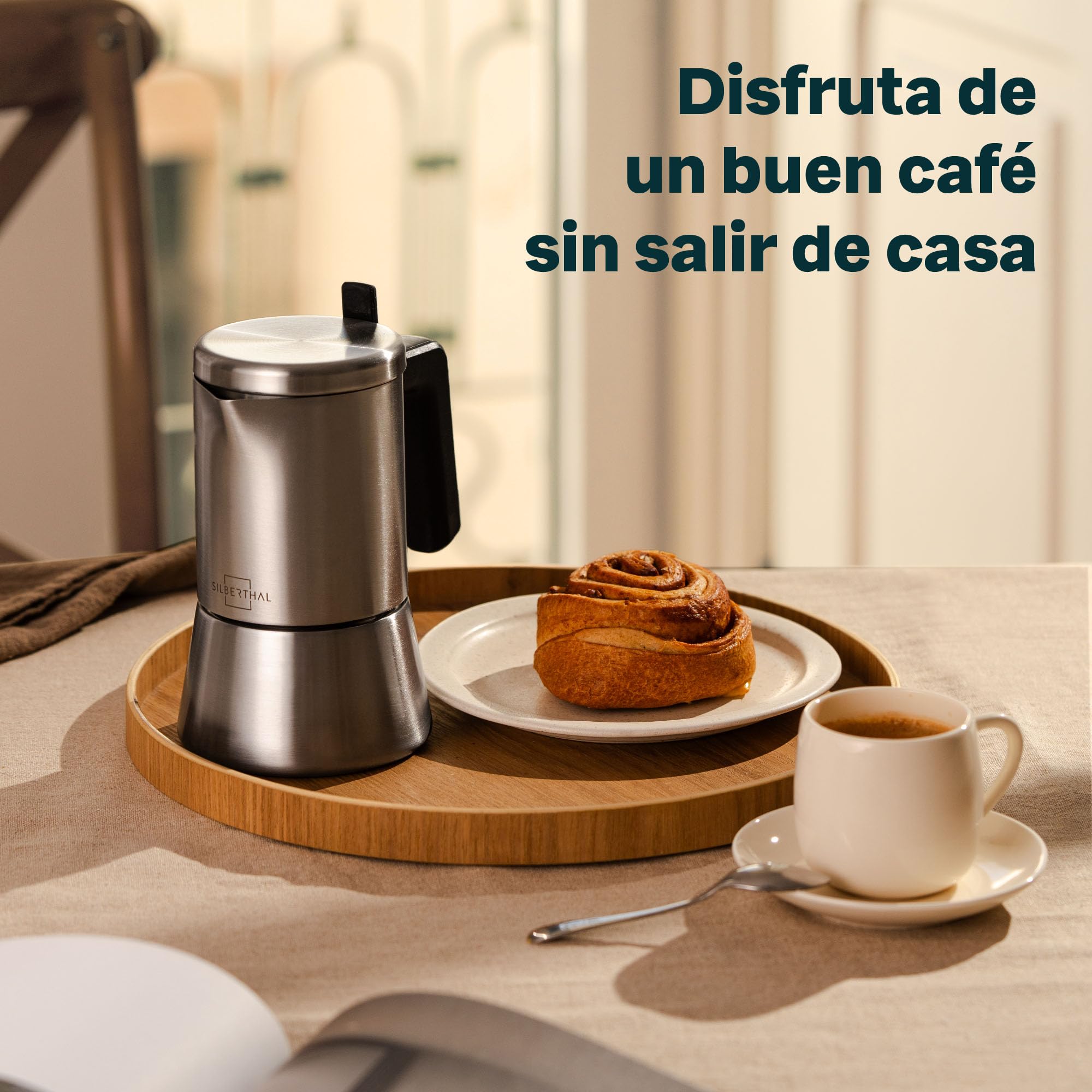 SILBERTHAL Set moka 300ml y molinillo café manual - Inducción y gas - Inox | Acero inoxidable - Disfruta del café en casa - Recién molido - Molienda ajustable - Frescura aromática y diseño