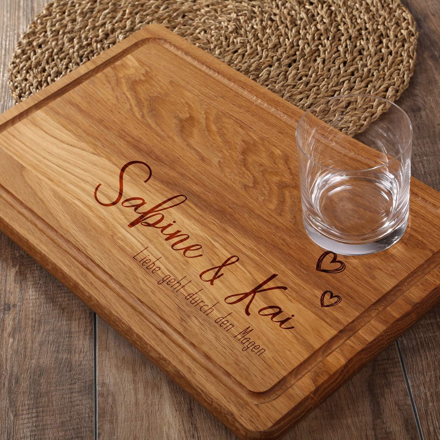 FORYOU24 Holz Schneidebrett dunkel mit Gravur Motiv 10 - personalisiert mit Wunsch-Namen Küchenbrett graviert als Geschenkidee zur Hochzeit