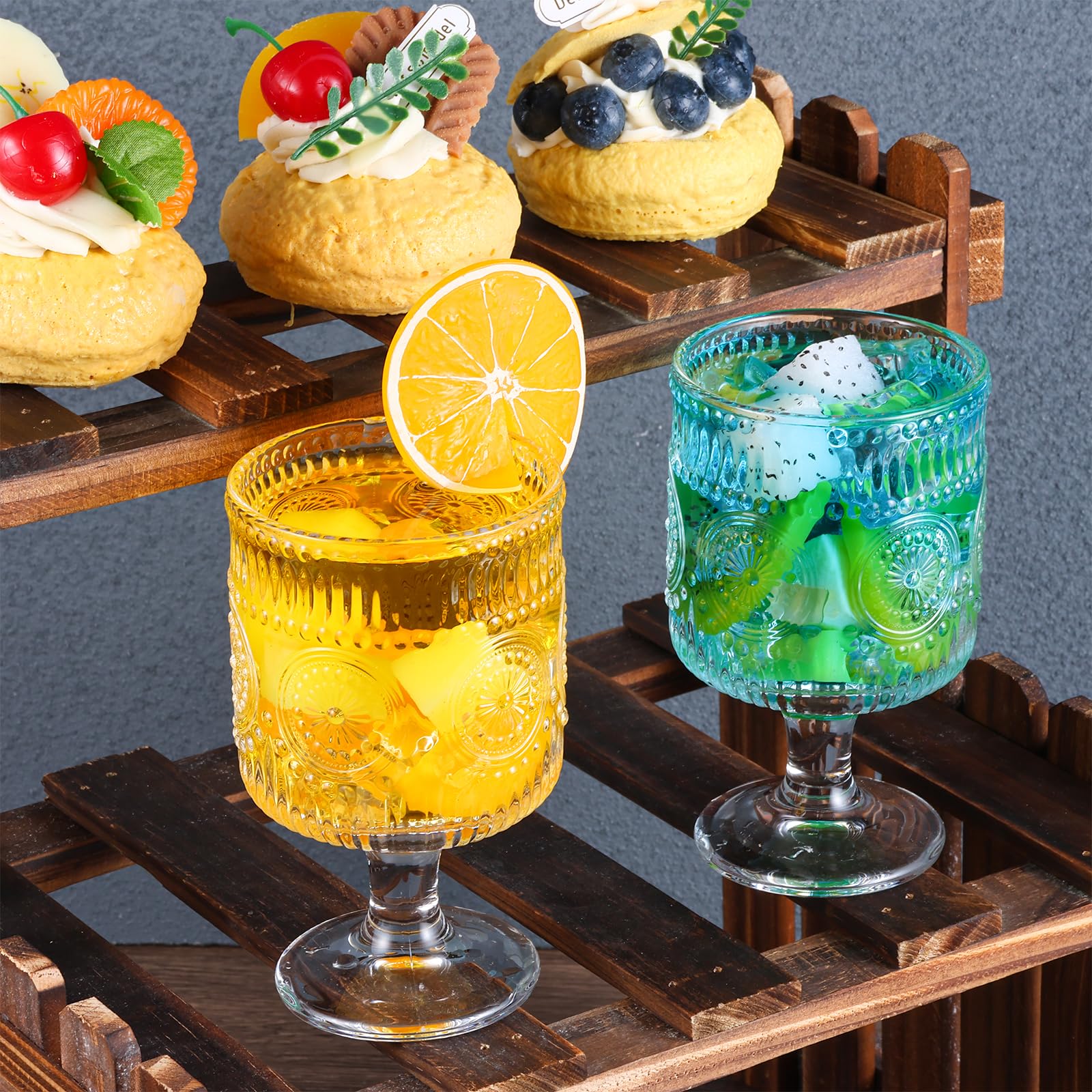 Romantic Vintage Wine Goblet Glasses Set of 6,Cocktail Glass Set Hobnail Goblet Vintage Drinking Glasses for Wine Soda Juice Glass Wine Cups for Bars Restaurants Parties and Elegant Dinners 8 oz