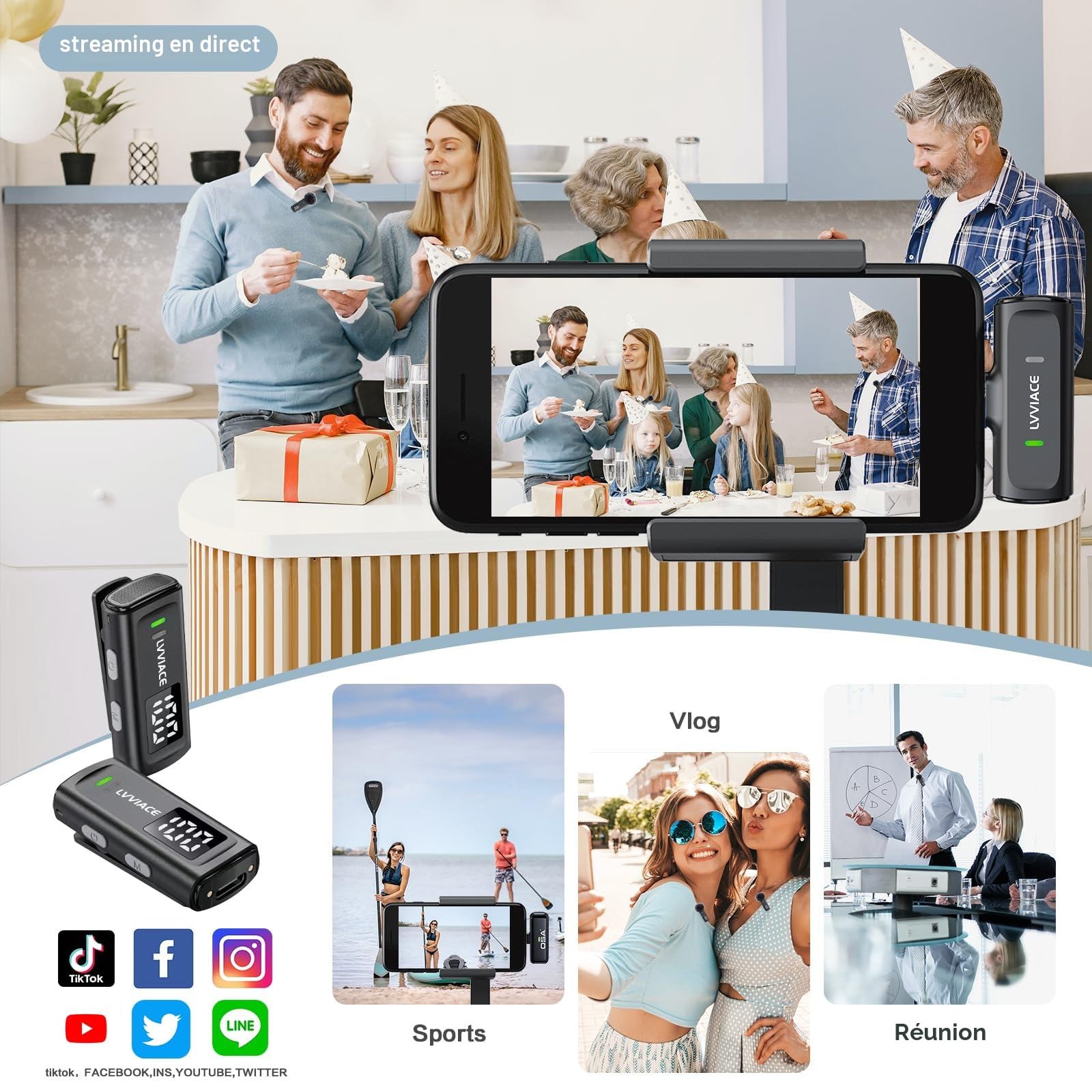 Micro Cravate pour téléphones avec Ports USB de Type C, 40 Heures d'autonomie avec boîtier de Chargement de l'émetteur à Affichage Numérique, Microphone de Lavalier sans Fil de 82 Pieds