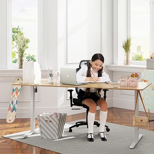 Vista 87 de Meilocar - Escritorio eléctrico de pie ajustable en altura, escritorio para computadora con controlador de memoria, estación de trabajo de oficina