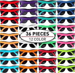 36 Pack 12 Colors Neon Party Sunglasses With Dark Lens,80's Style Perfect Colorful Novelty Sunglasses For Bulk Pool & Beach Parties,Birthday Goody Bag Fillers for Boy