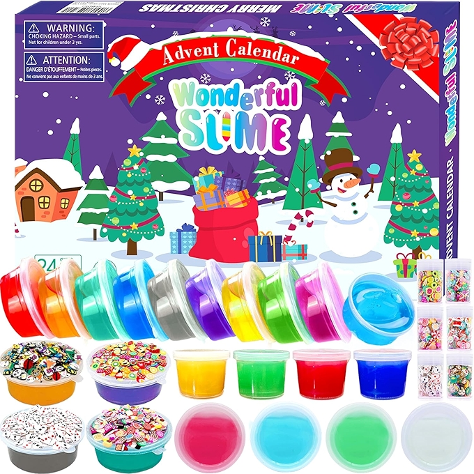 PANSHAN 2024圣诞倒计时趣味拼振迷你水晶史莱姆礼盒儿童玩具