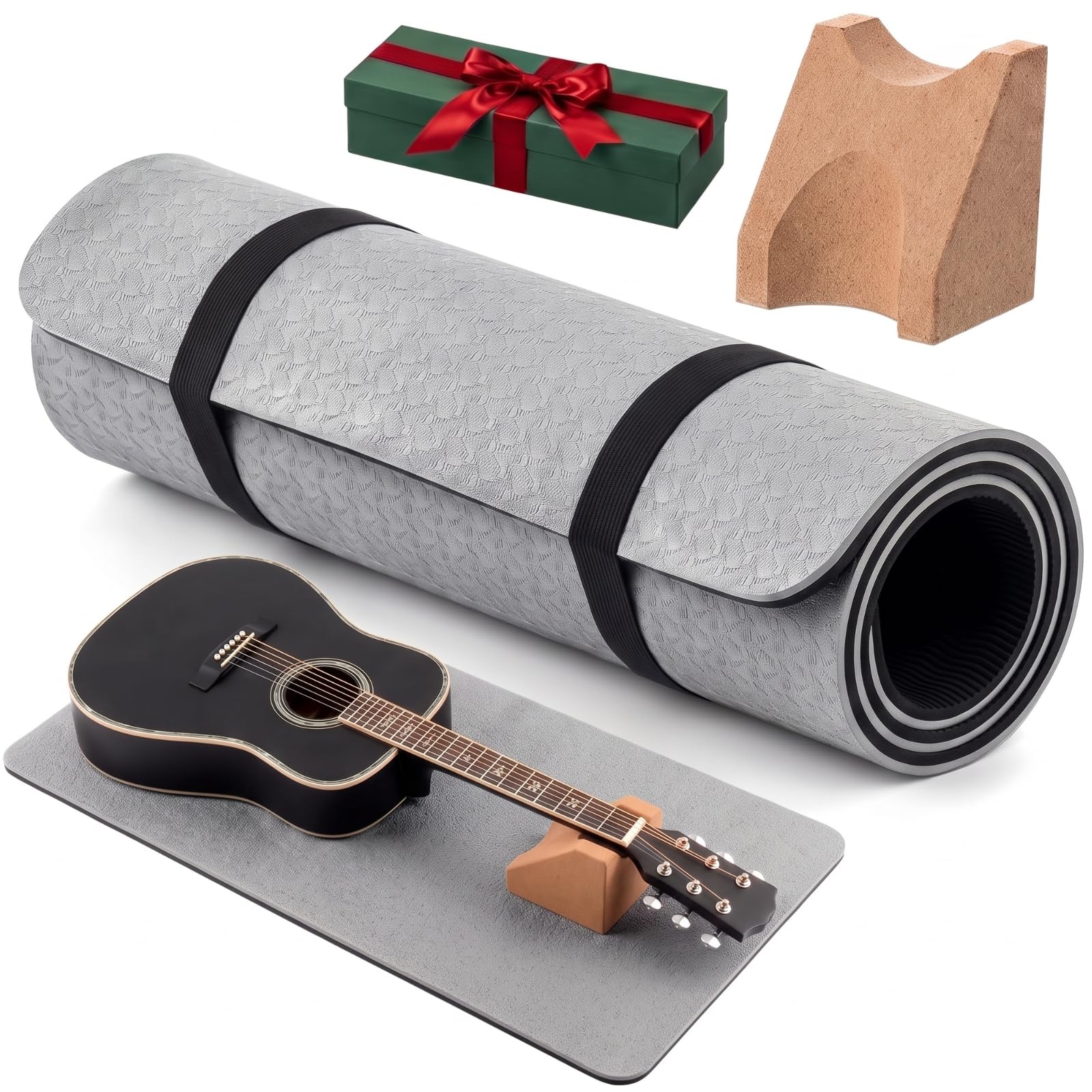 Klyyo 41 In Guitar Mat with Neck Rest, 8mm Extra Thick TPE Non Slip,Grey