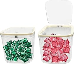 FloraVigo Lot de 2 récipients à lessive - Boîte de rangement pour détergent - Push Open - Pour ranger et organiser les détergents, les perles et les amplificateurs de parfum dans la buanderie
