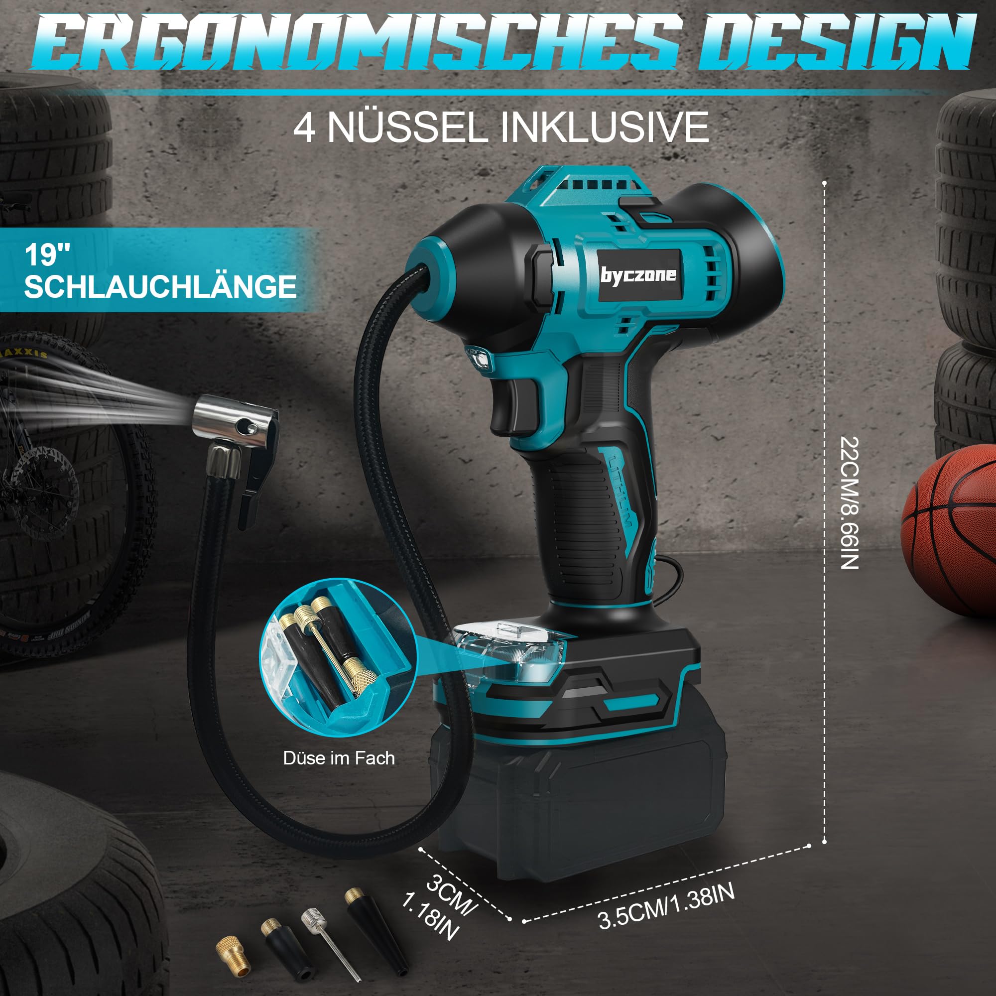Akku Kompressor für BOSCH 18V Akku, 11bar Autoreifen Luftpumpe,160 PSI Tragbare mit Abschalautomatik und Manometer Luftkompressor Motorrad, Fahrrad