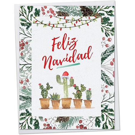 Amazon Com Funny Cactus Feliz Navidad Merry Christmas Card Big 8 5 X 11 Inch Spanish Holiday Happy New Year Xmas Note Feliz Ano Nuevo Y Felices Fiestas Stationery Notecard