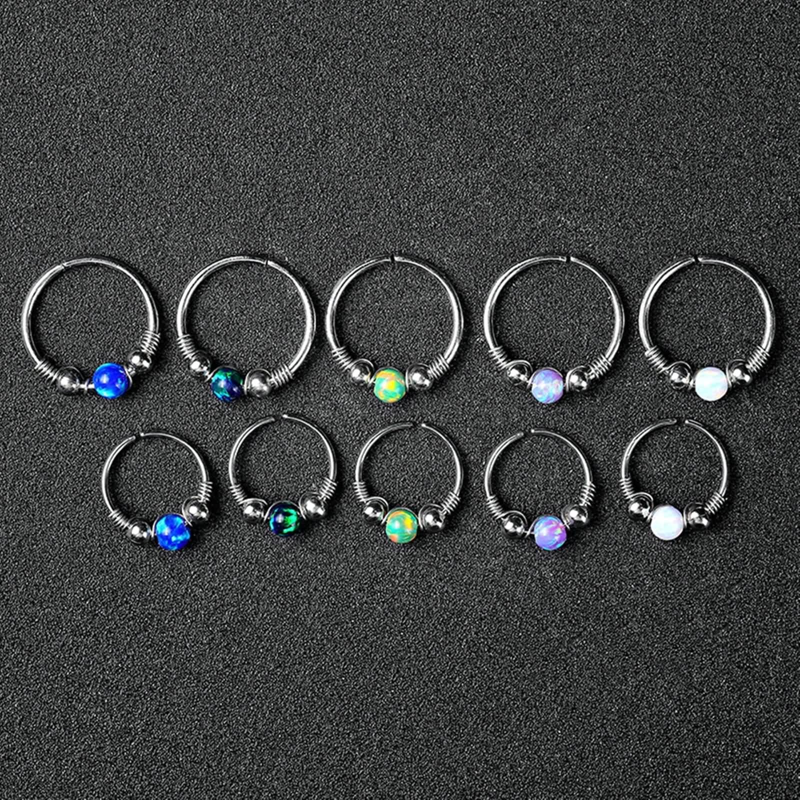 10 Stück Septum Piercing Dünner Ring, Nasenring Piercing Kugel Runde Form mit Opal Edelstahl 0.8mm