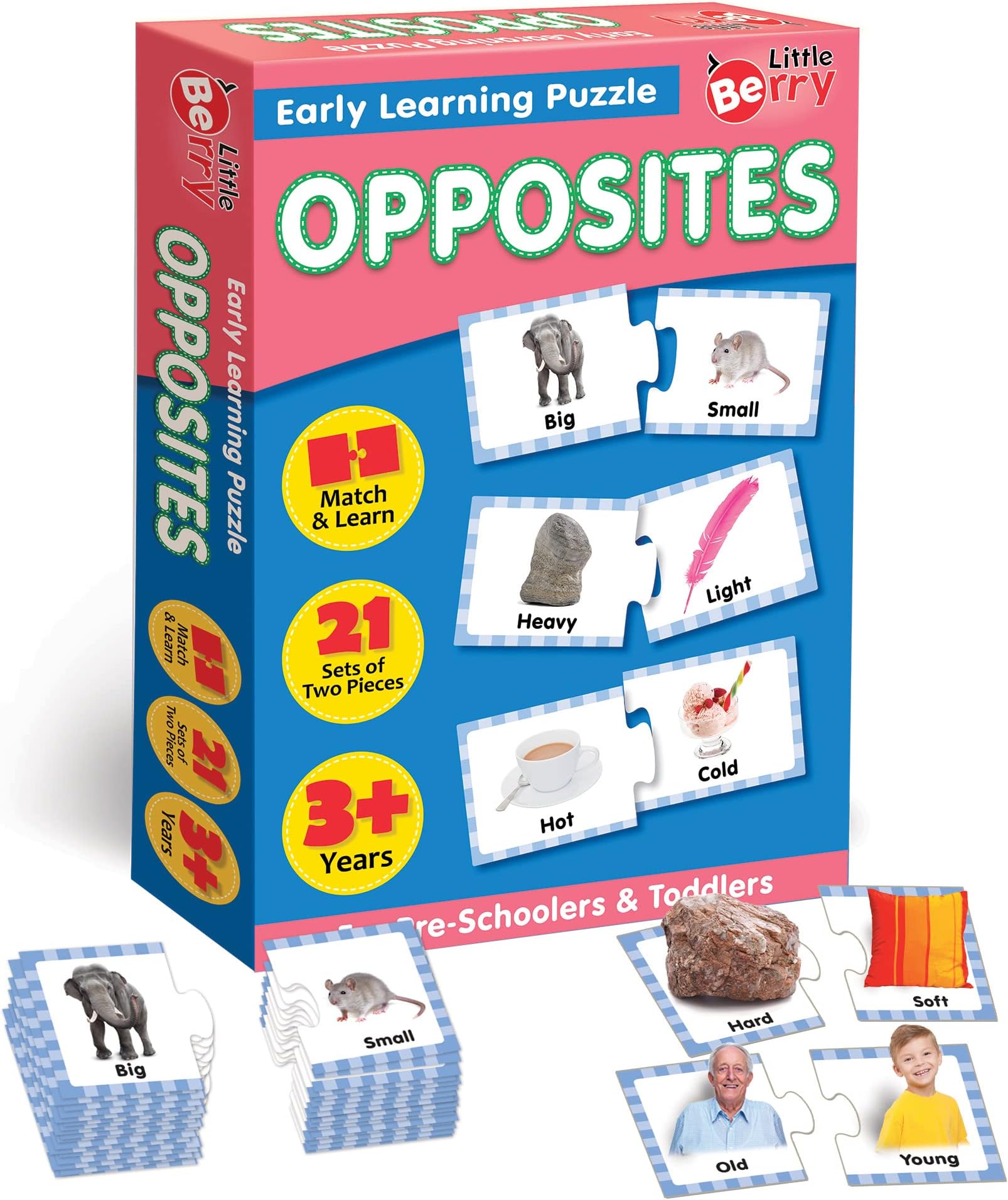 - Opposites Early Learning Puzzle for Kids | 42 Thick Puzzle Pieces, 21 Self-Correcting 2-Piece Jigsaw Puzzles | 4 in 1 Educational Games for Toddlers, Ages 3 & Up | Gifting, Montessori Toy