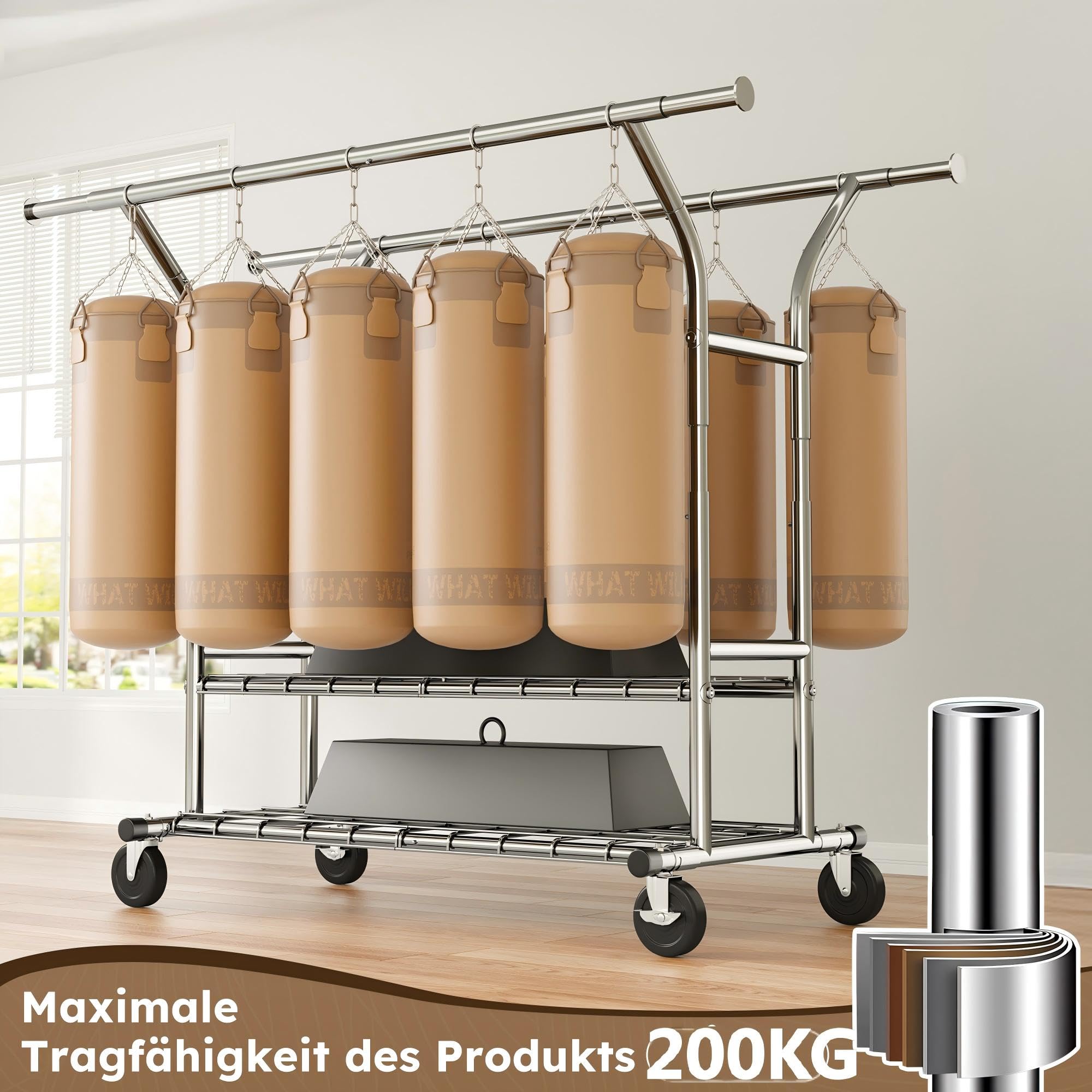 128-189cm Ausziehbare Kleiderständer auf Rollen mit 2 Lagernetzen | 200 kg Traglast, 128-189cm Ausziehbare Kleiderständer,151-175cm Höhenverstellbar Kleiderstange für Kleider,Jacken,Verchromt