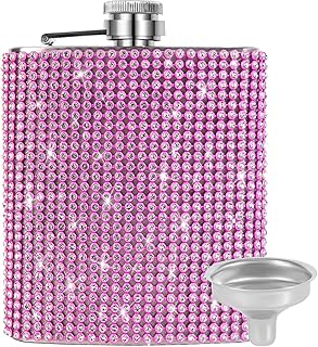 INSTOME Diamond Hip Flask,Flasks for Liquor for Women,8oz Bling Flasks for Liquor,Rhinestone Hip Flask Leakproof with Funnel,Leakproof Flask for Wine Whiskey Liquor Drinking (8oz, pink)