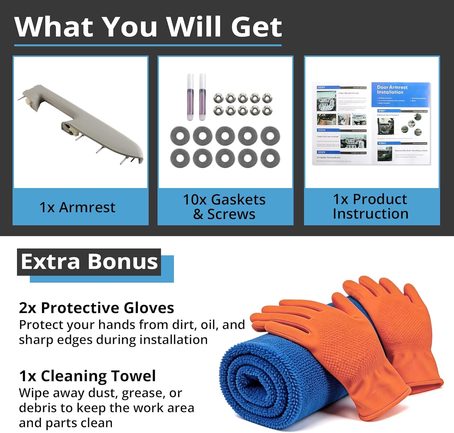 22818467 Front Left Driver Side Door Panel Armrest Repair Kit for 2010-2013 Chevrolet & GMC, for Silverado Sierra 1500 2500HD 3500HD Interior Arm Rest Replacement 22818465 22818466 (Grey)