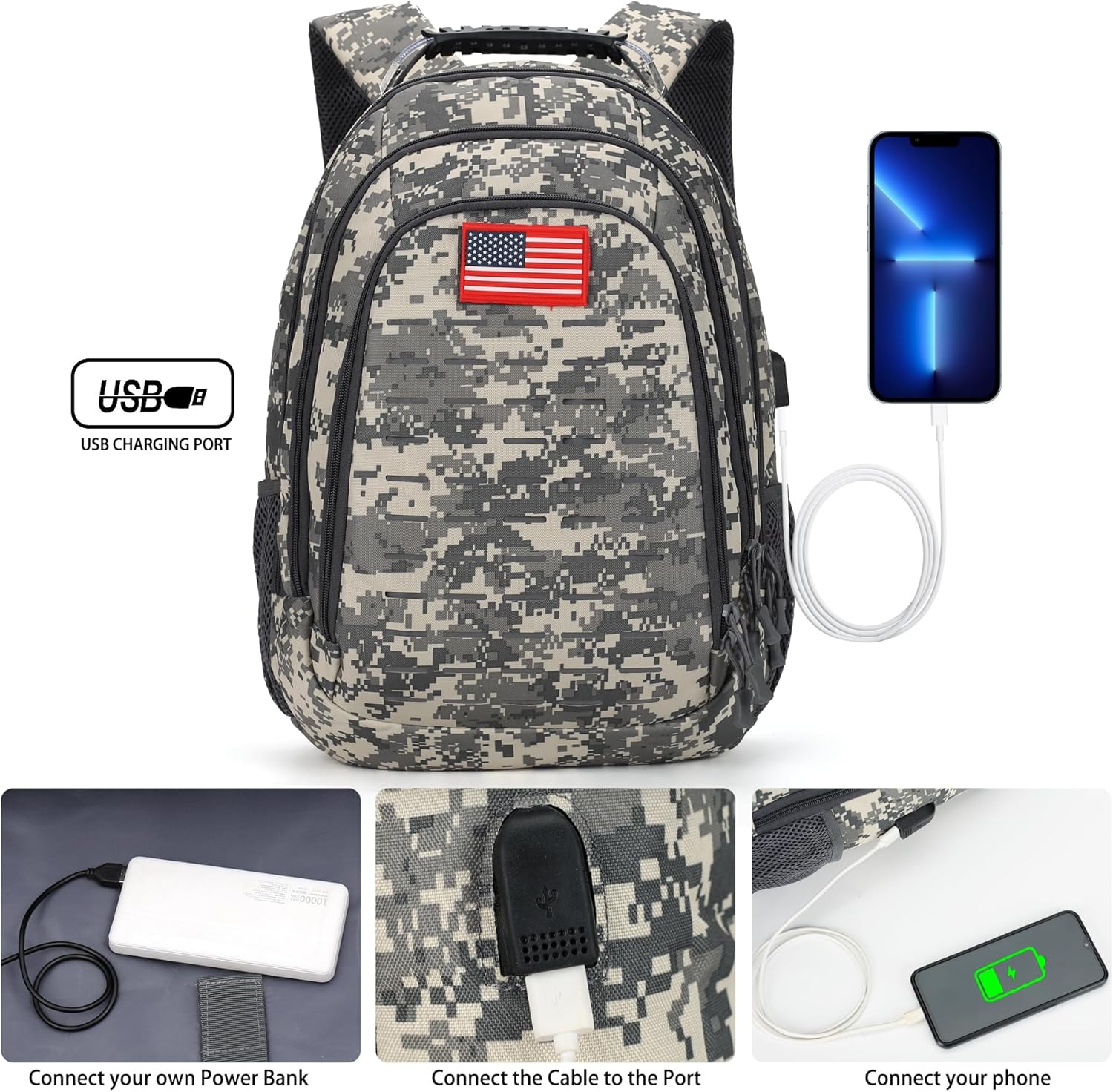 Camo Backpack for boys, Teen Boys Backpacks for School,Camo Bookbag for kid,Small Tactica Backpack for outdoor, with USB Charging Port,40L - Image 3
