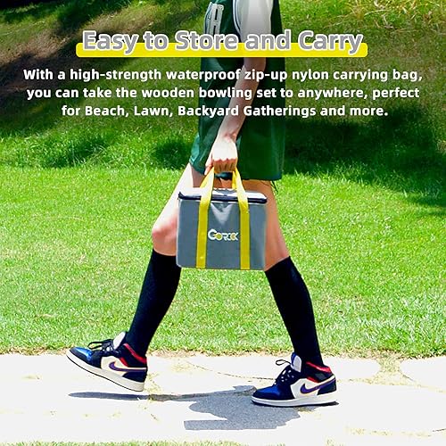 Miniatura 5 de Gorock Juegos de lanzamiento de bloques numerados, juego de lanzamiento de bolos de madera con marcador y bolsa de transporte, juegos gigantes para