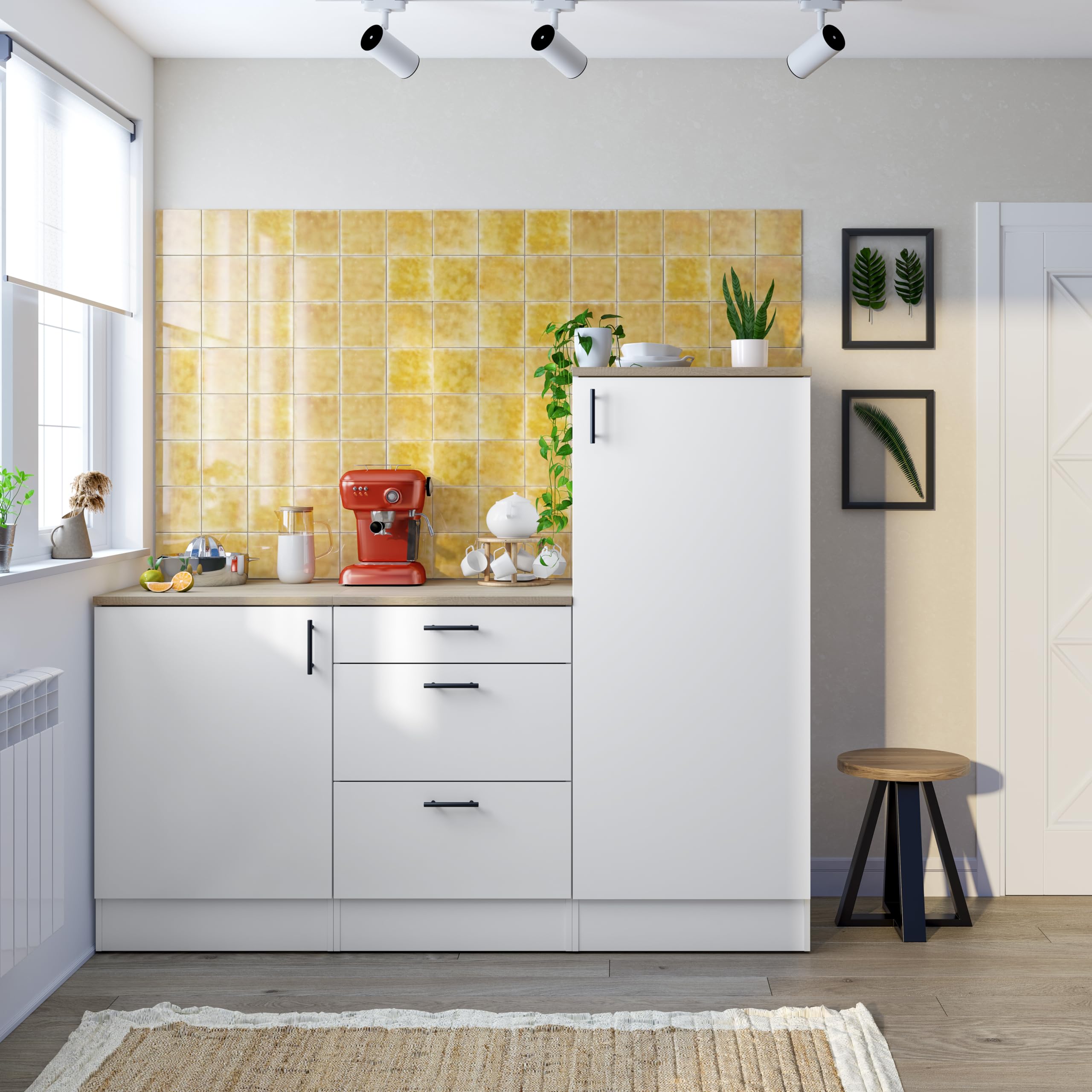 Mobelcenter, Mueble Bajo de Cocina de 60, Módulo 1 Puerta Reversible 1 Estante Regulable, Color Blanco Brillo y Roble Canadian, Medidas: Ancho: 60 cm x Fondo: 60 cm x Alto: 90 cm (1539)