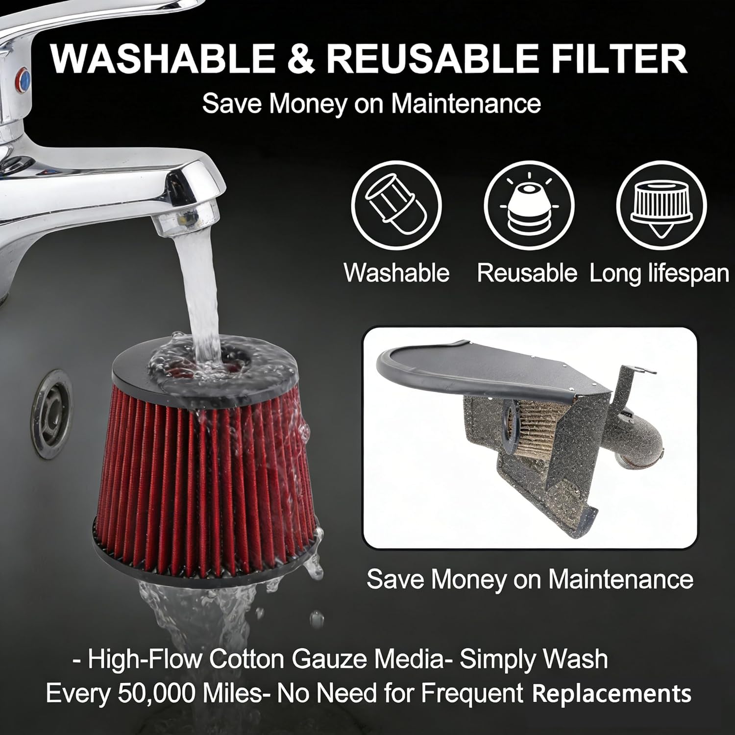 Cold Air Intake System Kit Compatible with 2018-2021 BMW X3 X4 3.0T B58 G01 G02 Chassis High-Flow Aluminum Alloy Intake with Washable Filter Increases Horsepower & Throttle Response