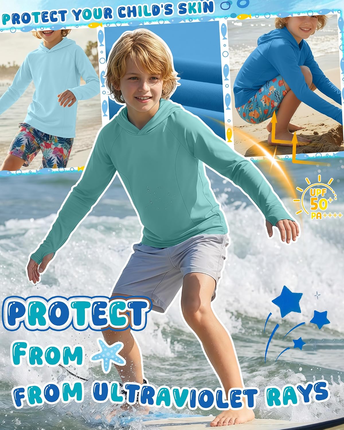 3 Pack Boys' Rash Guard Swim Hoodie