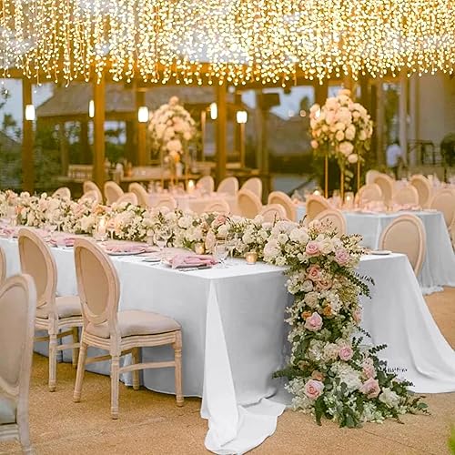 Miniatura 162 de Paquete de 4 manteles redondos blancos de 120 pulgadas – Mantel circular de poliéster para mesa redonda, resistente a las manchas y a las arrugas