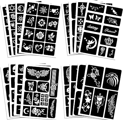 Tattoo Stencils For Kids Adults, 16 Sheets Henna Tattoo Stencil Kit, Small and Big Tattoo Stencils…