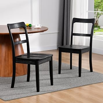 DUHOME Black Wooden Dining Chairs Set of 2,Black Wire Brushed Farmhouse Style Ladder Back Wood Dining Room Chairs Wooden Kitchen Chairs for Home Kitchen, Dining Room,Living Room,Bistro