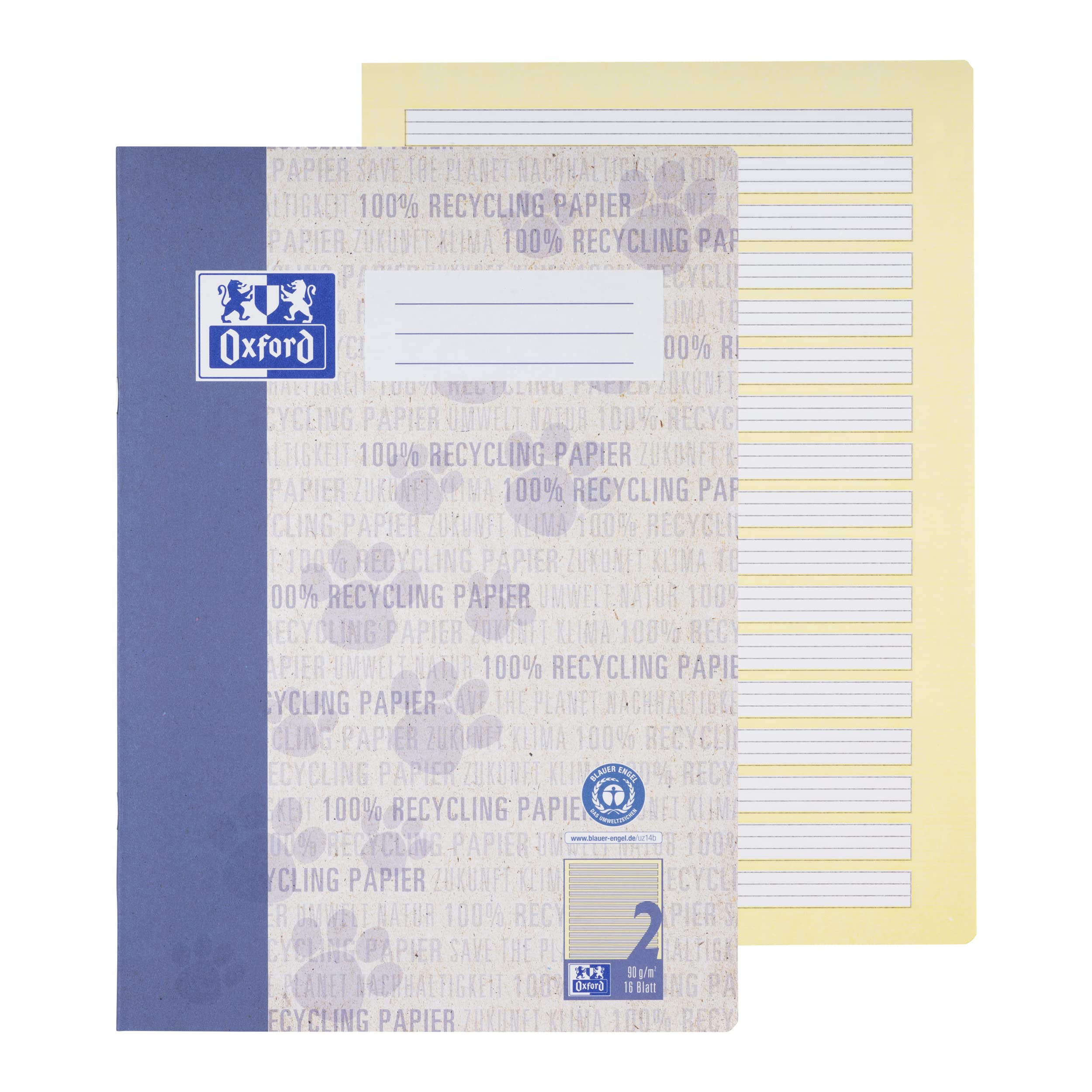 Oxford Schulheft A4 Recycling, 16 Blatt, Lineatur 2, liniert, 15 Stück