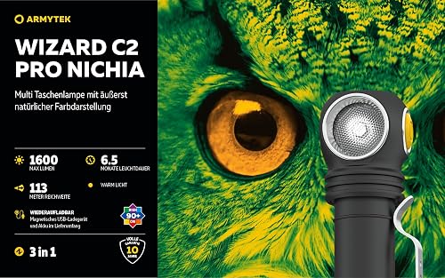 Armytek Wizard C2 Pro Nichia Magnet Warm LED Lampe portative avec support magnétique à batterie 1600 lm 4680 h 65 g F06801W - 4