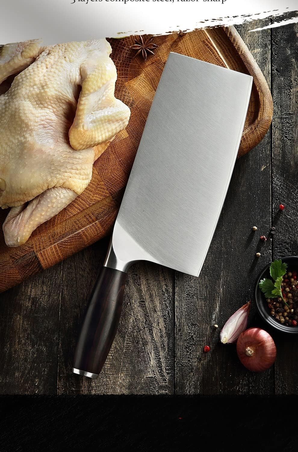 Meat Cleaver,Cleaver Knife 8 Inch Chopper Knife Stainless Steel Japaness Chop bone Knives Cutting Meat Cook Knife, LAMAJIGA5844