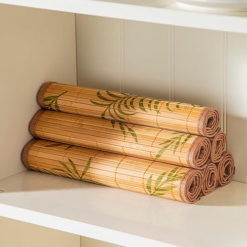 Miniatura 7 de LOVECASA Juego de 6 manteles individuales de bambú con patrón de hojas, manteles individuales tejidos de 18 x 12 pulgadas, manteles individuales