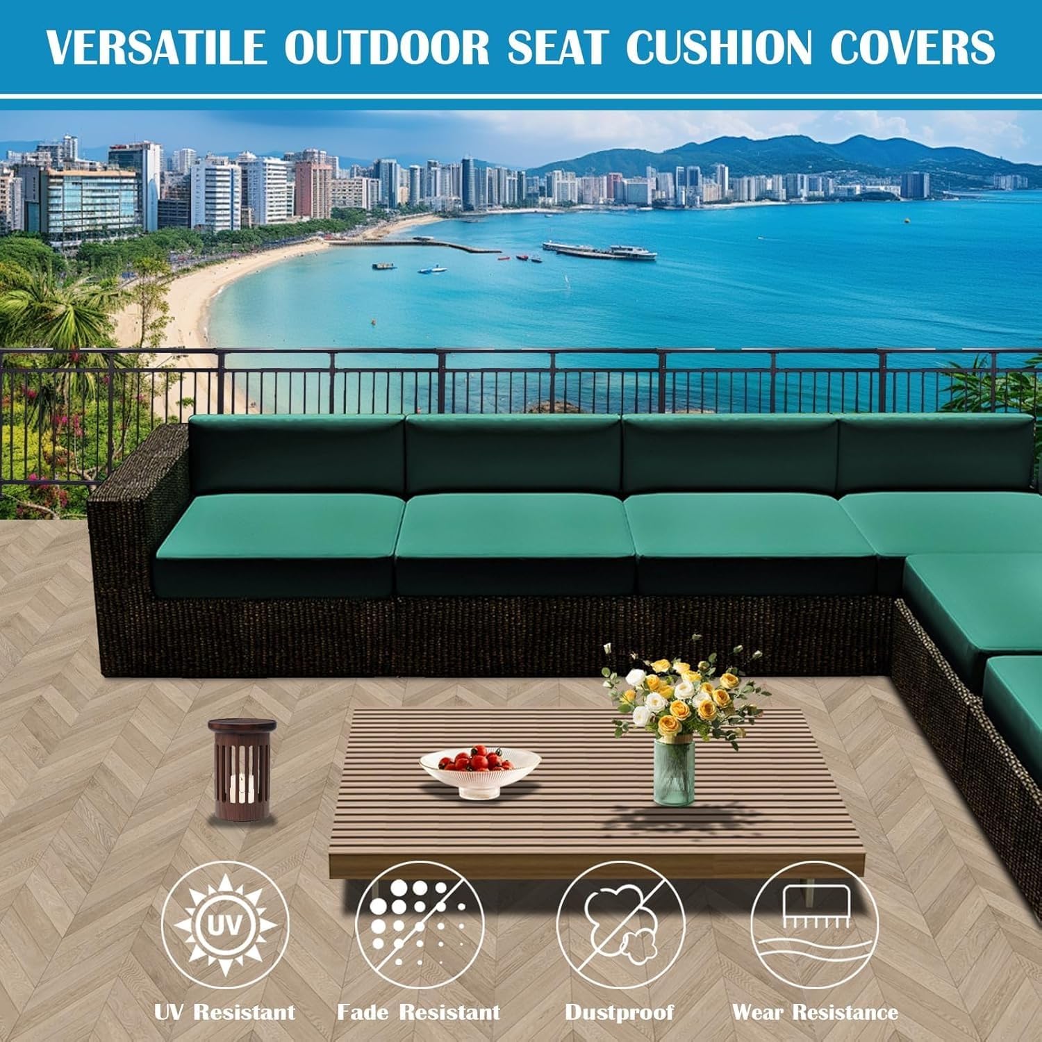 Waterproof Outdoor Seat Cushion Covers with Zipper Replacement Patio Sofa Pads Slipcovers Soft Washable Furniture Protectors Covers for L Sofa/Corner Couch, Patio Garden(Color16,24x22x4in(4pcs))