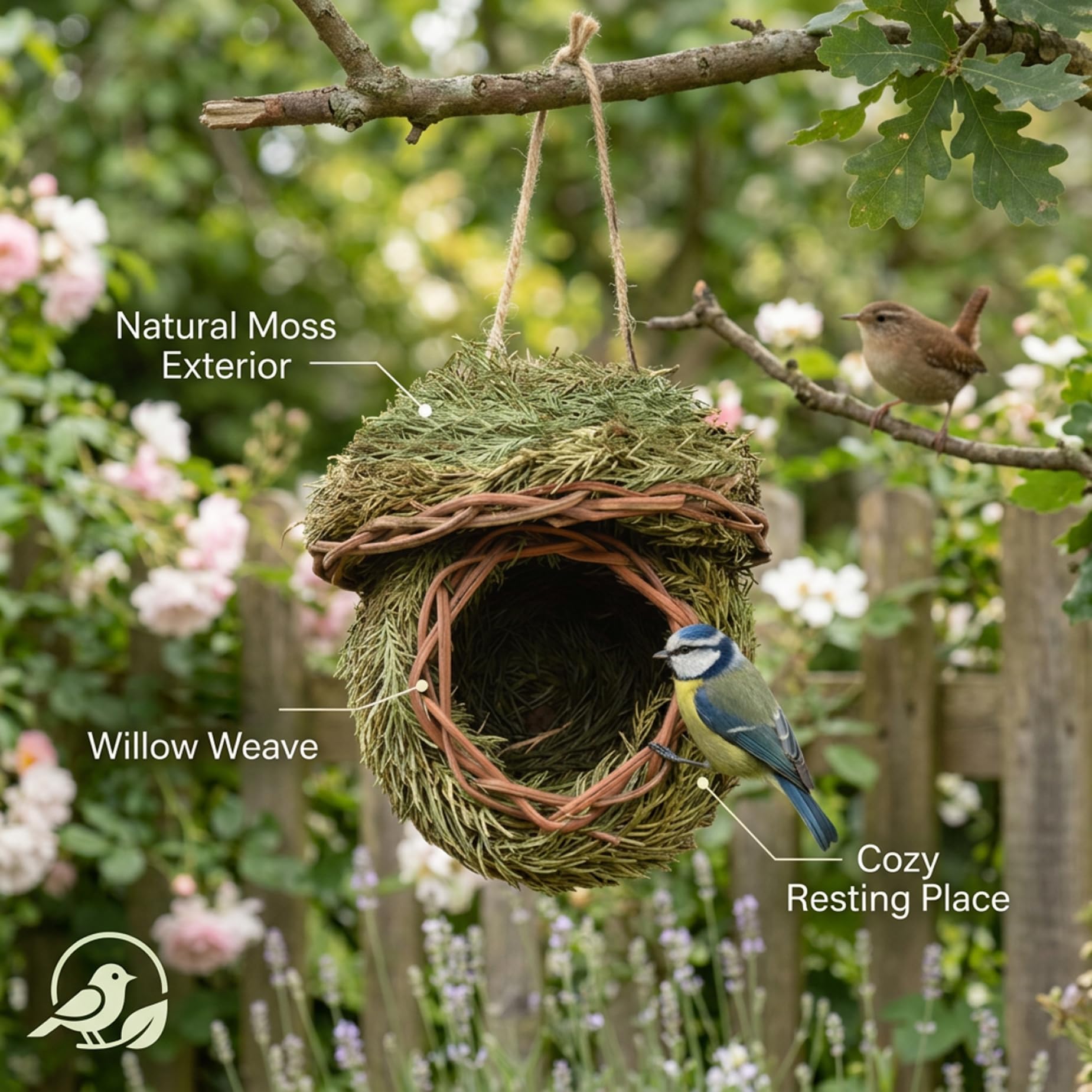 Casas de pájaros tejidas a mano para decoración de jardín, paquete de 3 acogedores refugios para exteriores