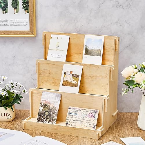 Vista 5 de Barydat Soporte de exhibición de tarjetas de madera, organizador estacionario, soporte de calcomanías para vendedores de manualidades, organizador