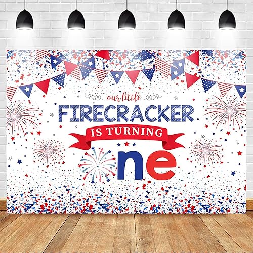 Miniatura 2 de Mocsicka Telón de fondo del primer cumpleaños del Día de la Independencia, 4 de julio, Our Little Firecracker is Turning One First cumpleaños,