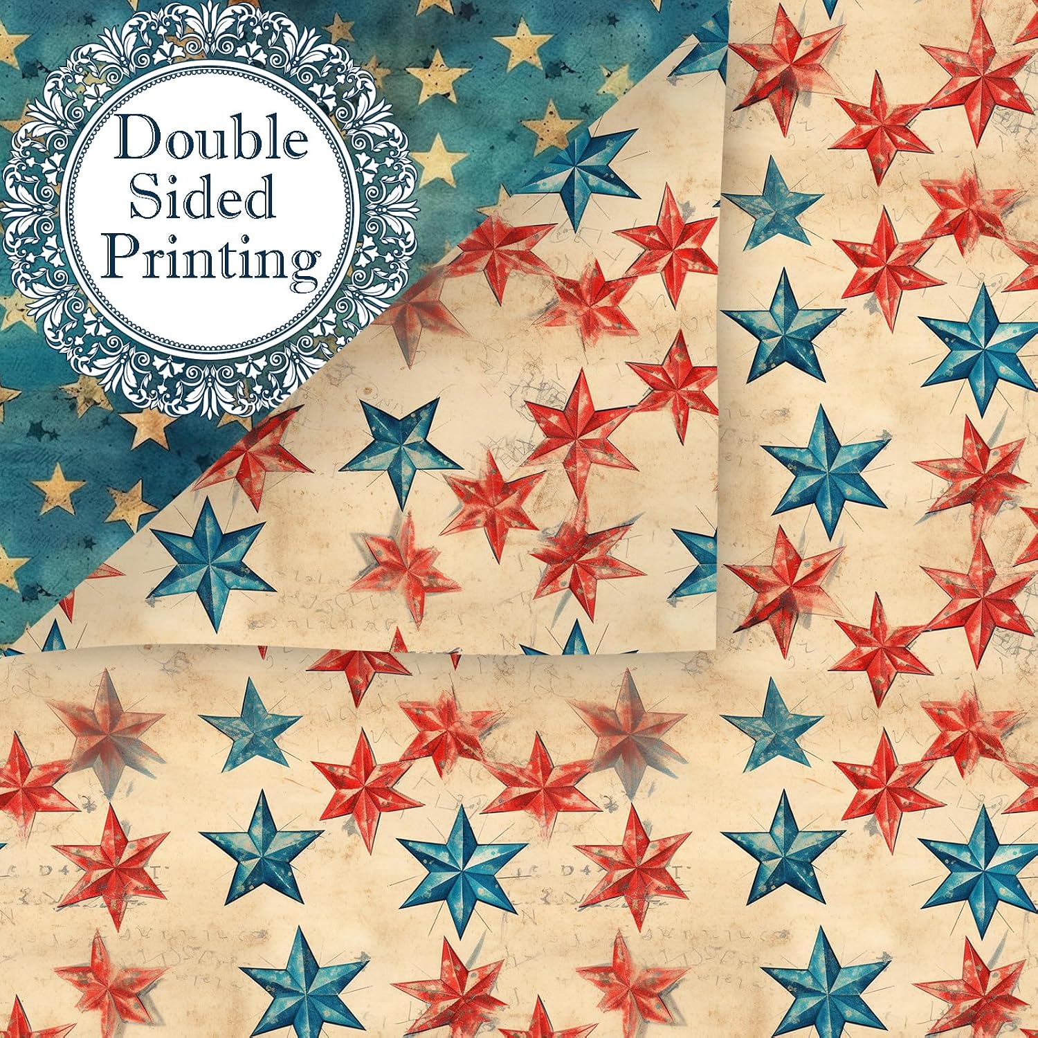 24 Sheets Vintage Patriotic Scrapbook Paper, 12 Styles Retro Red Blue Stars Flags Stripes Patterns Decorative Craft Paper Folded Flat for 4th of July Card Making Photo Album Decor, 11.8'' x 11.8'