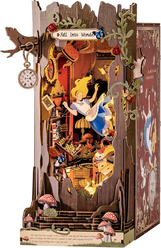 Rolife Book Nook Maquette Fall Into Wonder Maison Miniature DIY Diorama pour Décoration de Bureau et étagère, Puzzle 3D avec Illusion Miroir, Cadeaux de Noël et d'anniversaire