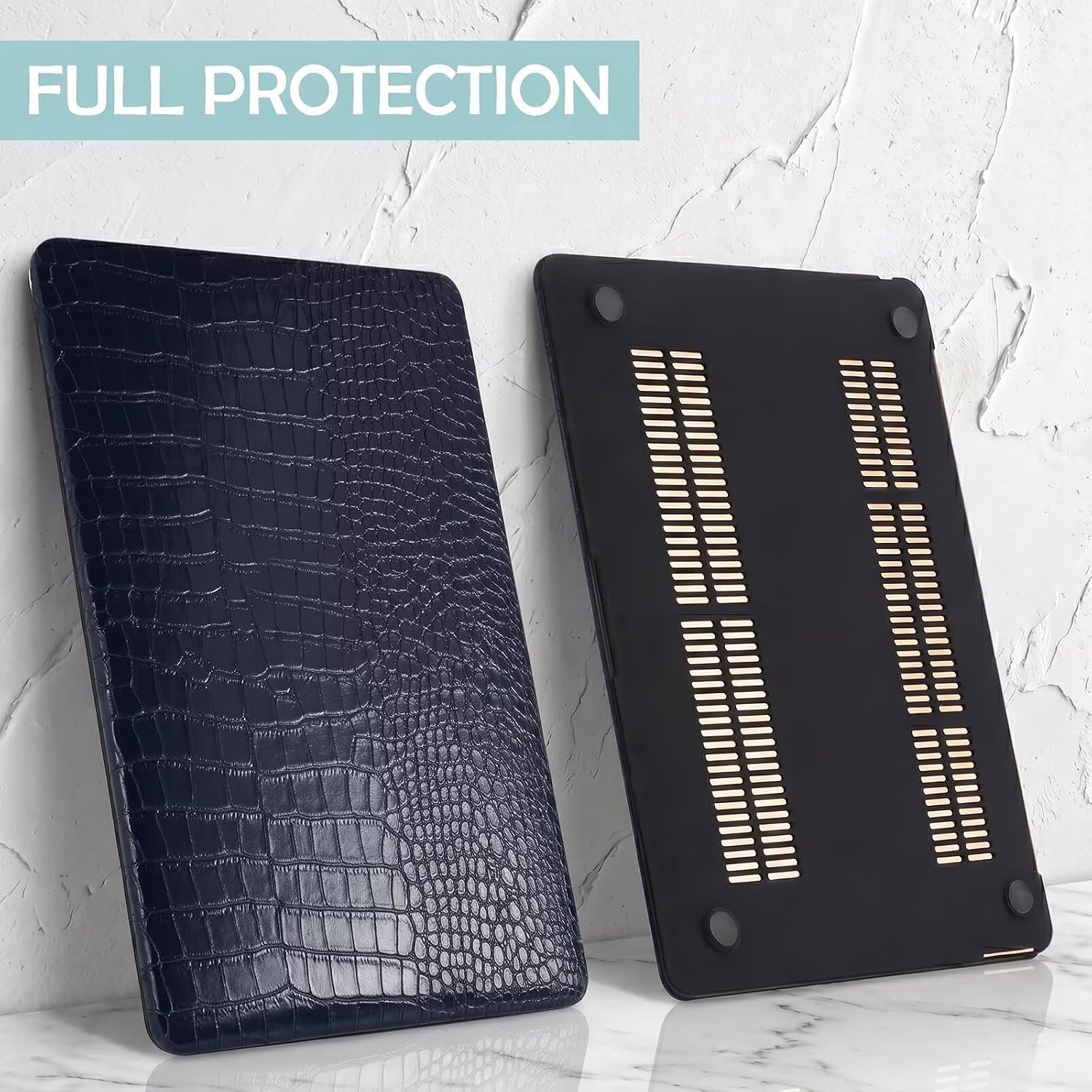 Fancity Compatible with MacBook Neo Case 13 inch 2026 Release Model A3404, Logo Cutout PU Leather Protective Hard Shell Cover with Clear Keyboard Cover & Screen Protector for Neo 13 A18 Pro, Darkblue